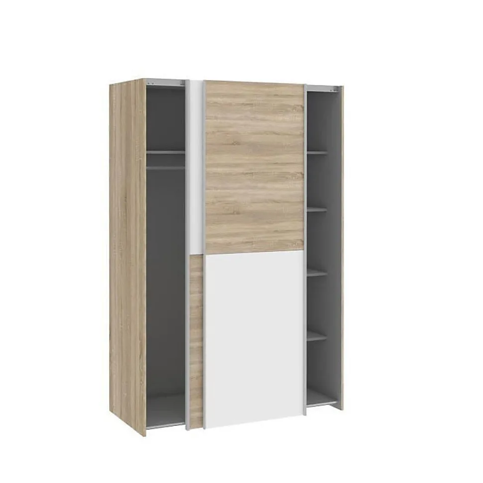 Armoire - Blanc mat et decor chene - 2 portes coulissantes - L 120 x P 61,2 x H 190,5 cm - OZZULA