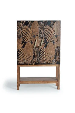 Armoire à bouteilles en bois d'acacia sculptée a main