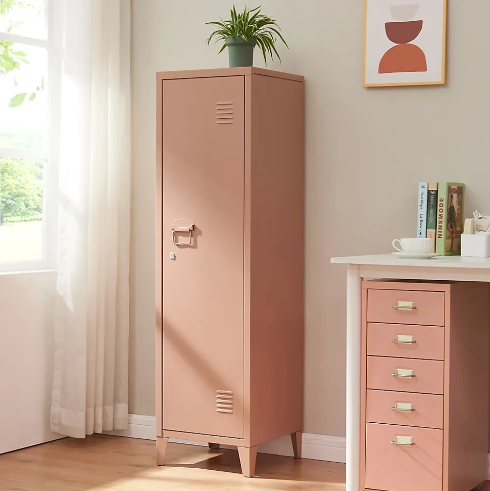 Armoire à casier Kurikka métallique vérouillable 137 x 38 x 38 cm brun clair en.casa