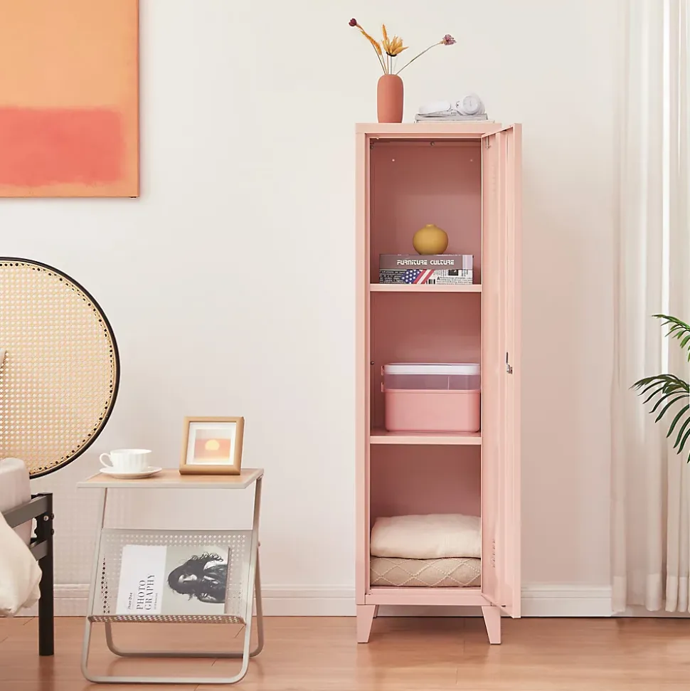 Armoire à casier Kurikka métallique vérouillable 137 x 38 x 38 cm beige pêche en.casa
