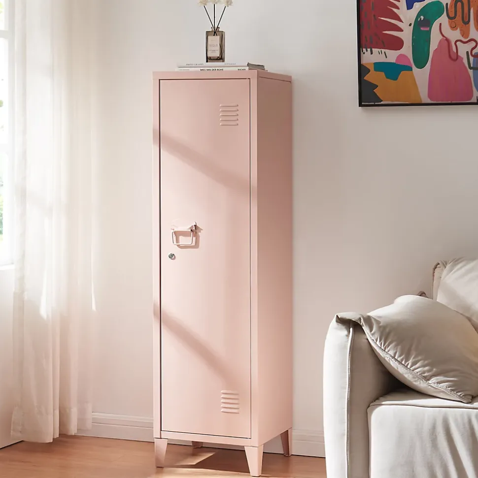 Armoire à casier Kurikka métallique vérouillable 137 x 38 x 38 cm beige pêche en.casa
