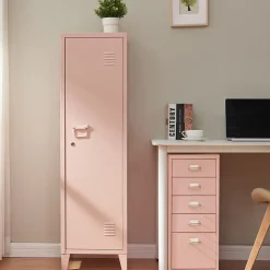 Armoire à casier Kurikka métallique vérouillable 137 x 38 x 38 cm beige pêche en.casa