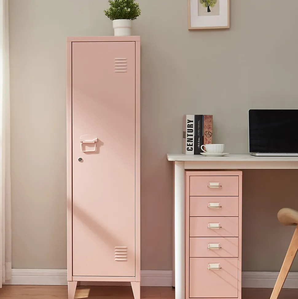 Armoire à casier Kurikka métallique vérouillable 137 x 38 x 38 cm beige pêche en.casa