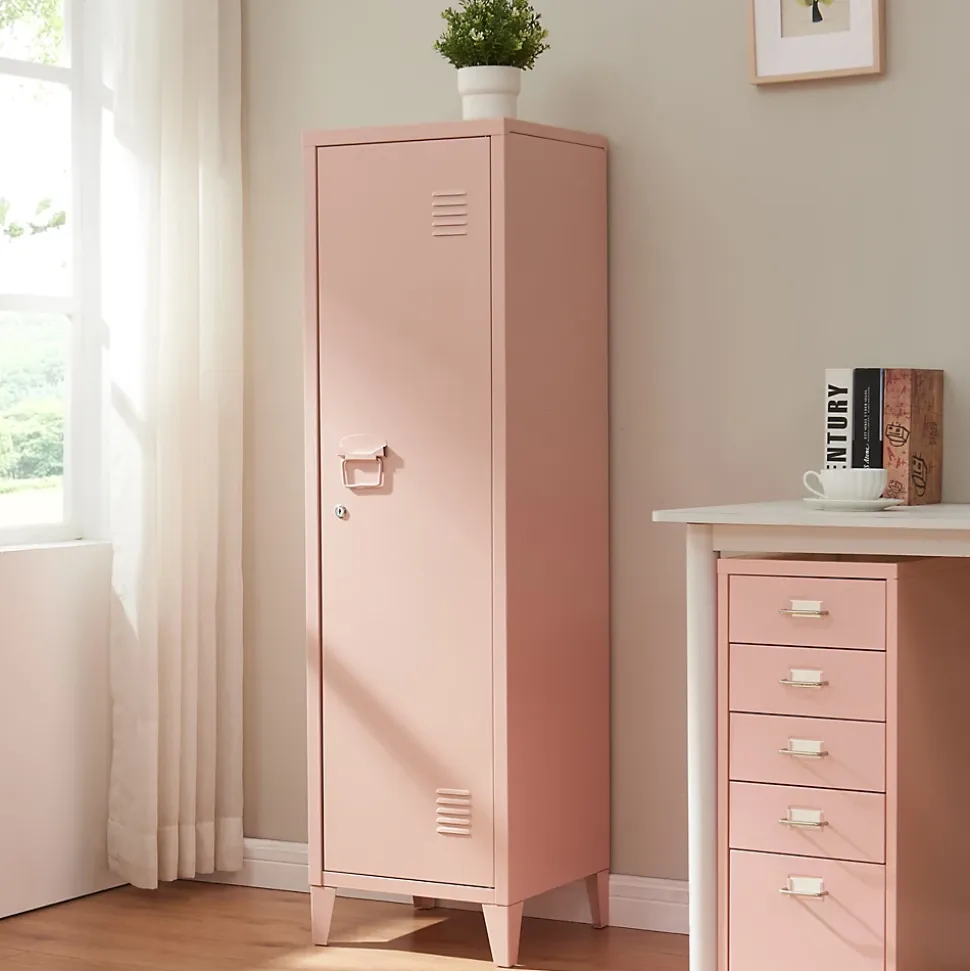 Armoire à casier Kurikka métallique vérouillable 137 x 38 x 38 cm beige pêche en.casa