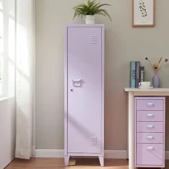 Armoire à casier Kurikka métallique vérouillable 137 x 38 x 38 cm violet clair en.casa