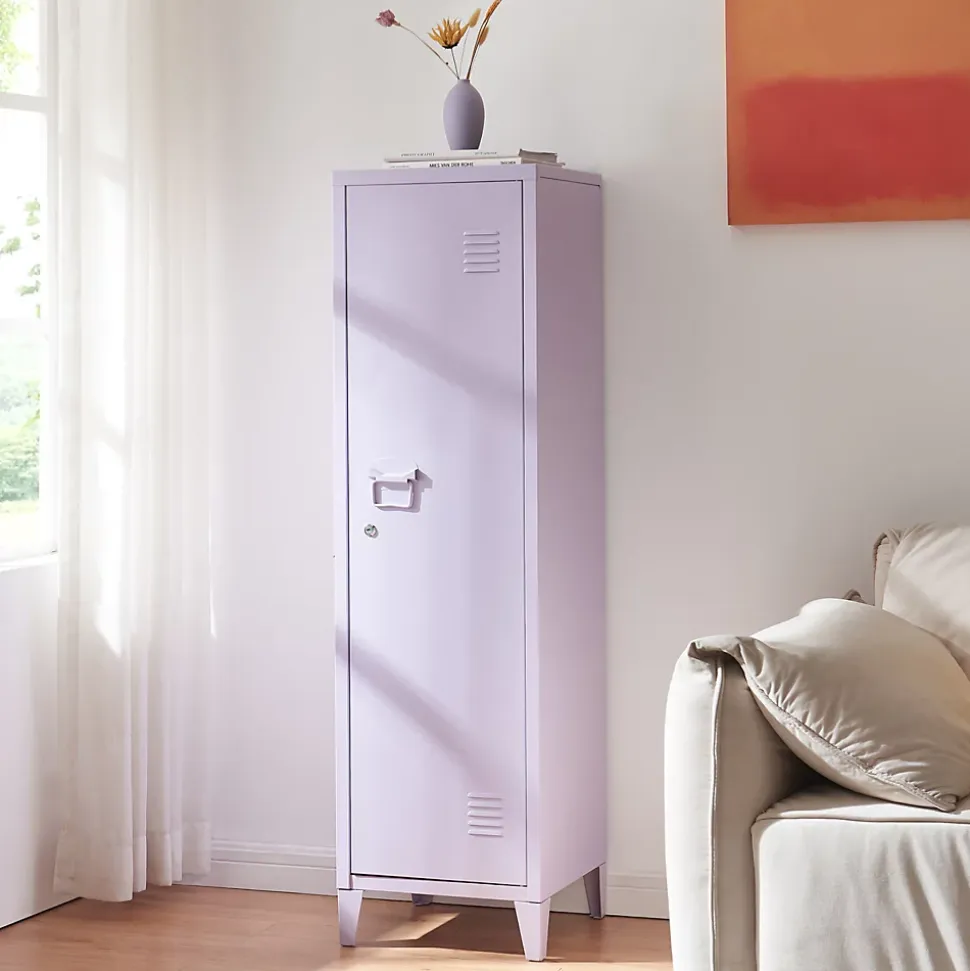 Armoire à casier Kurikka métallique vérouillable 137 x 38 x 38 cm violet clair en.casa