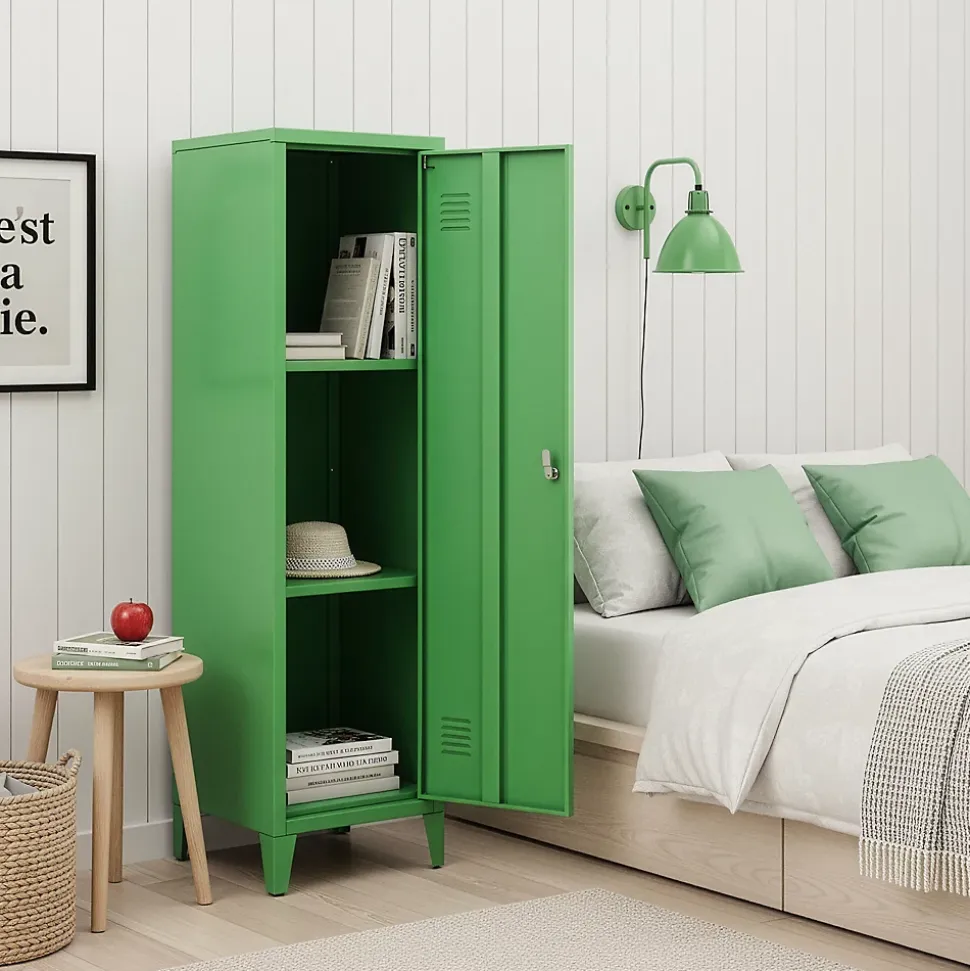 Armoire à casier Kurikka métallique vérouillable 137 x 38 x 38 cm vert pomme en.casa