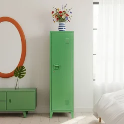 Armoire à casier Kurikka métallique vérouillable 137 x 38 x 38 cm vert pomme en.casa