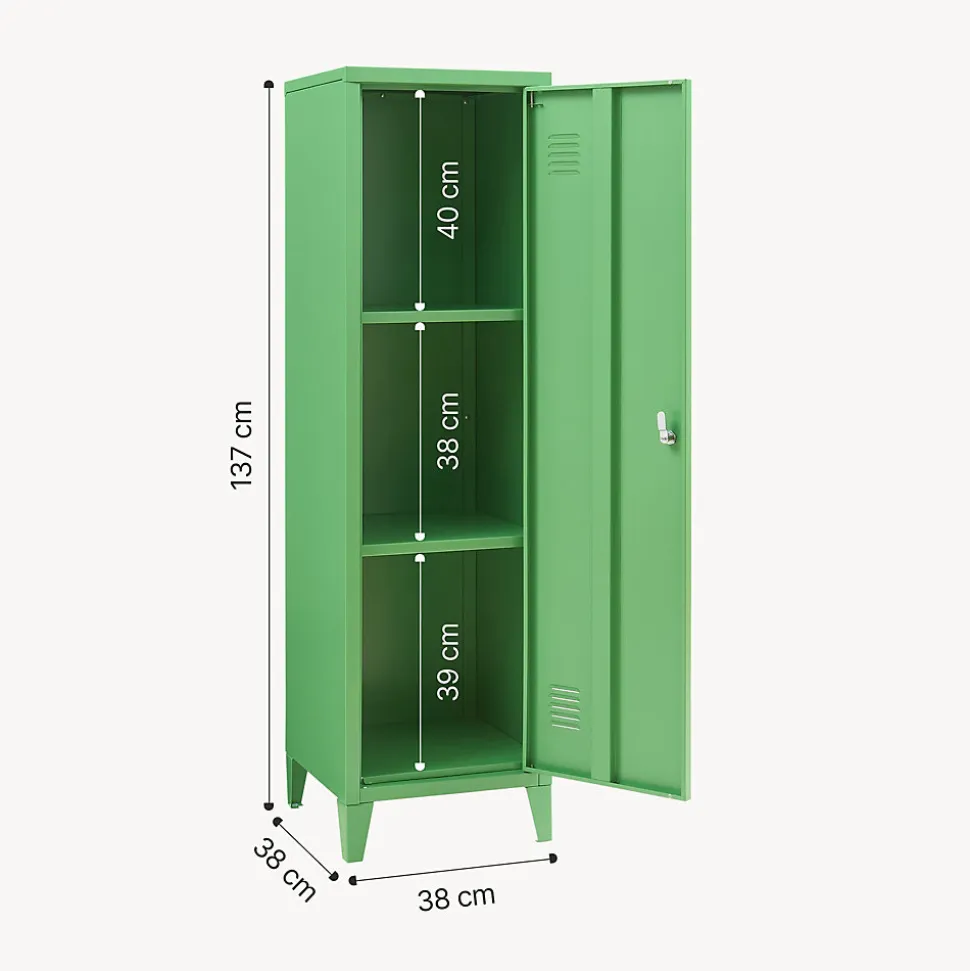 Armoire à casier Kurikka métallique vérouillable 137 x 38 x 38 cm vert pomme en.casa