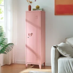 Armoire à casier Kurikka métallique vérouillable 137 x 38 x 38 cm rose en.casa