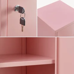 Armoire à casier Kurikka métallique vérouillable 137 x 38 x 38 cm rose en.casa