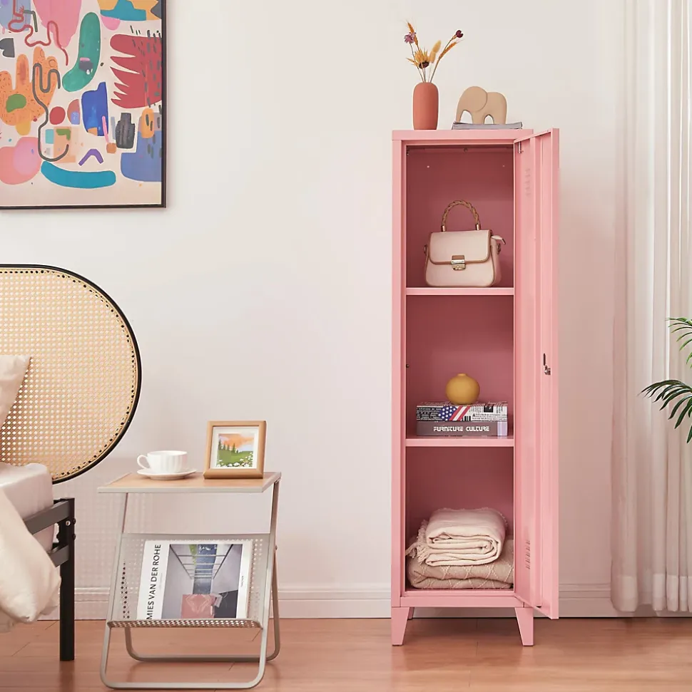 Armoire à casier Kurikka métallique vérouillable 137 x 38 x 38 cm rose en.casa