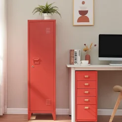 Armoire à casier Kurikka métallique vérouillable 137 x 38 x 38 cm rouge en.casa