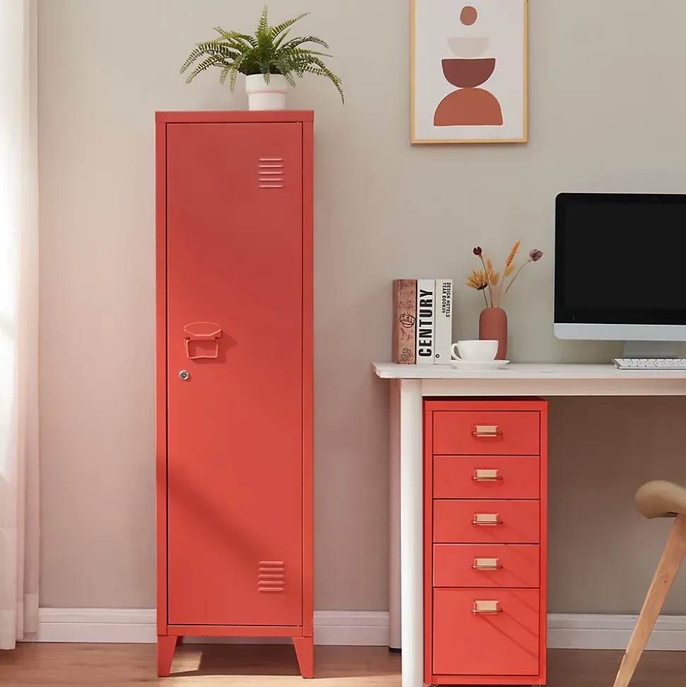 Armoire à casier Kurikka métallique vérouillable 137 x 38 x 38 cm rouge en.casa