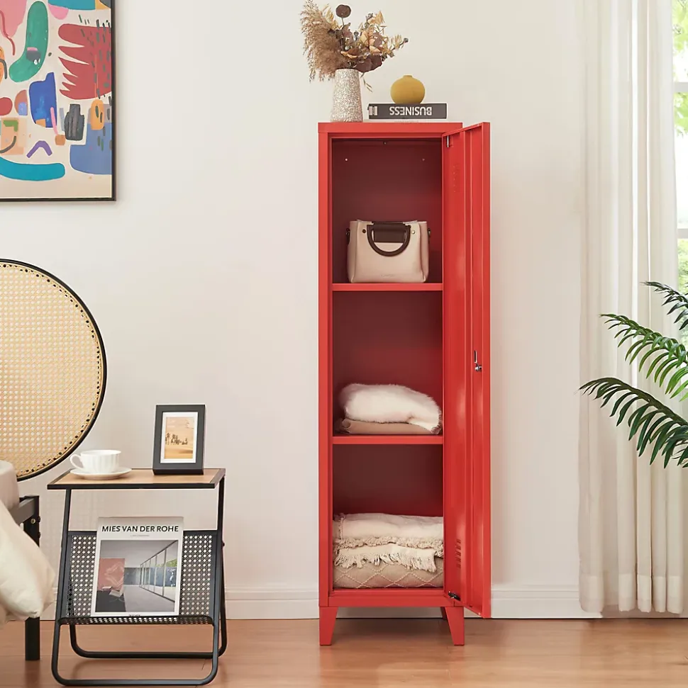 Armoire à casier Kurikka métallique vérouillable 137 x 38 x 38 cm rouge en.casa