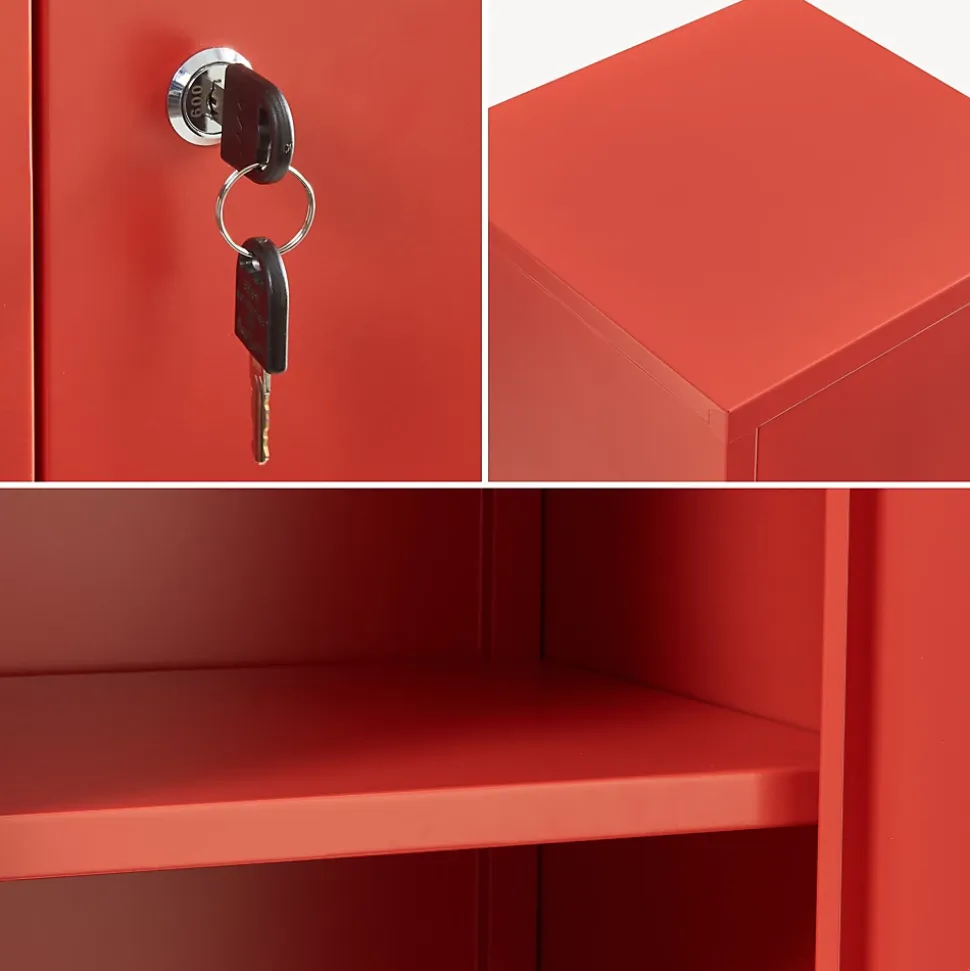 Armoire à casier Kurikka métallique vérouillable 137 x 38 x 38 cm rouge en.casa