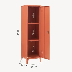 Armoire à casier Kurikka métallique vérouillable 137 x 38 x 38 cm rouge brique en.casa
