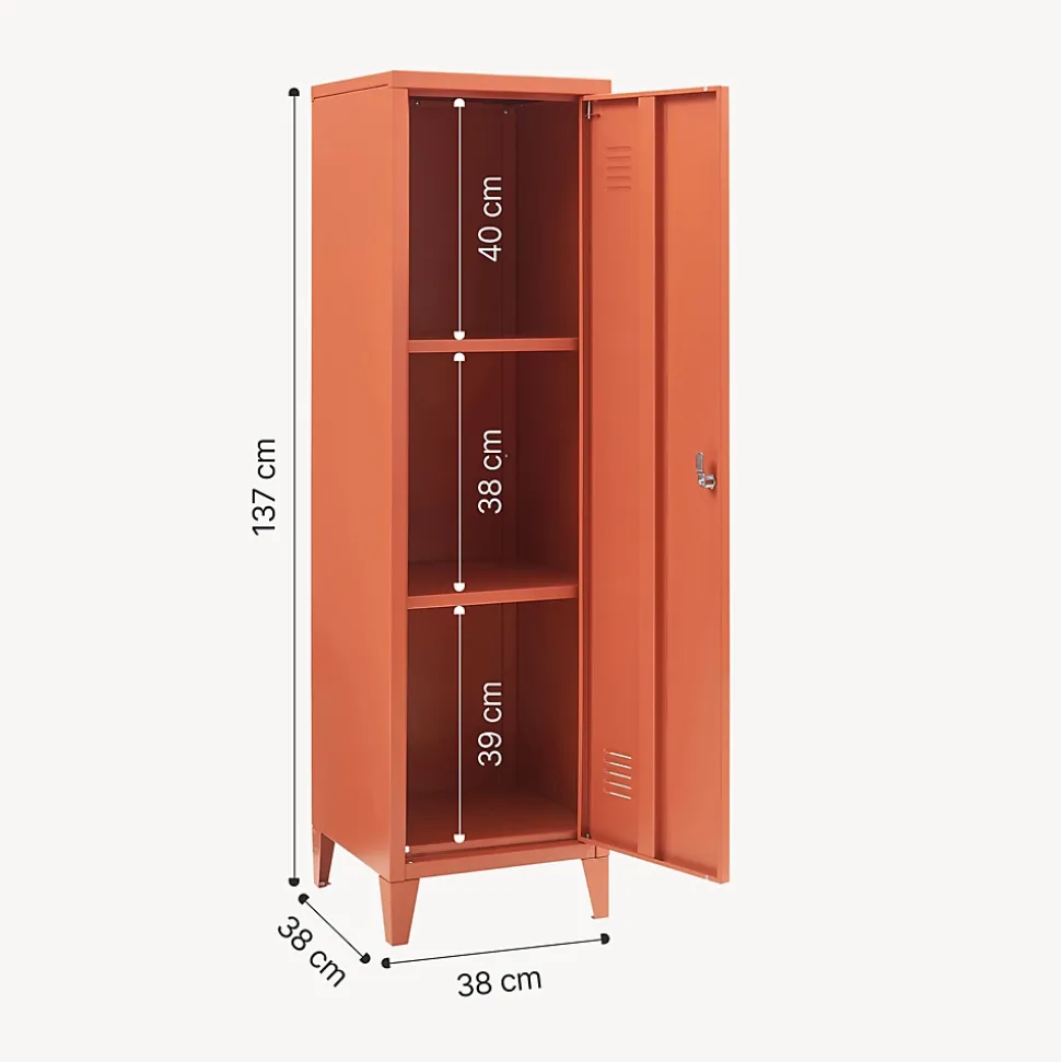 Armoire à casier Kurikka métallique vérouillable 137 x 38 x 38 cm rouge brique en.casa