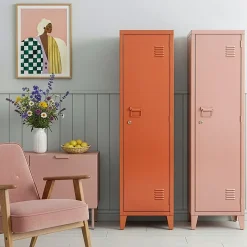 Armoire à casier Kurikka métallique vérouillable 137 x 38 x 38 cm rouge brique en.casa