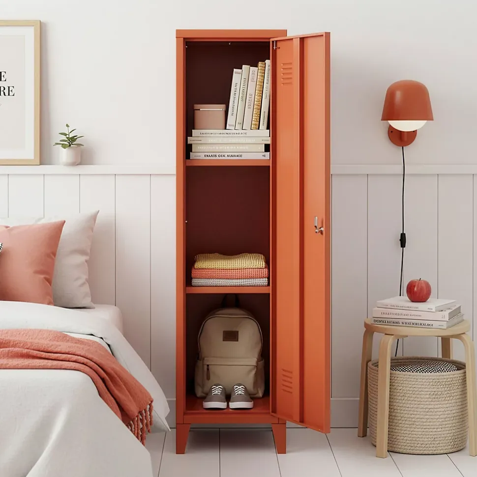 Armoire à casier Kurikka métallique vérouillable 137 x 38 x 38 cm rouge brique en.casa