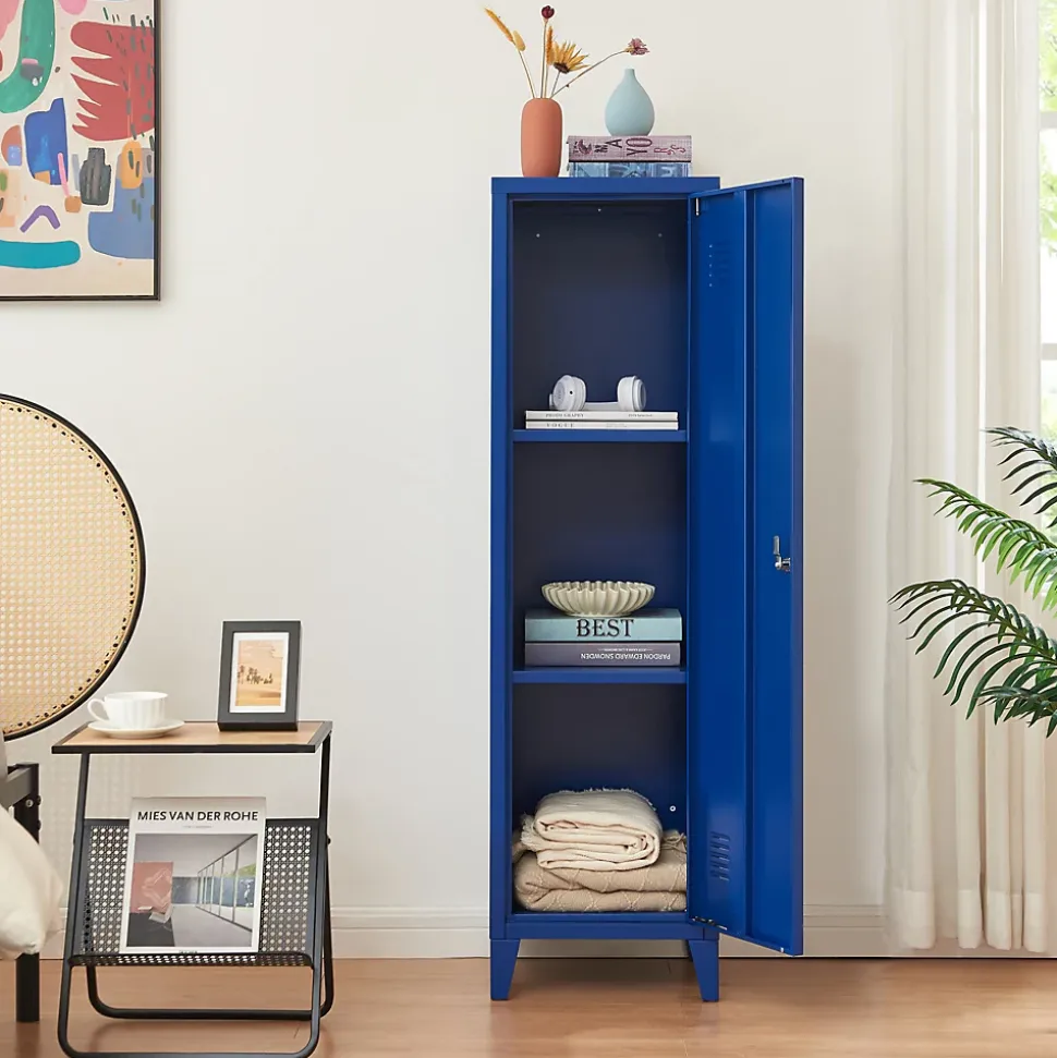 Armoire à casier Kurikka métallique vérouillable 137 x 38 x 38 cm bleu en.casa