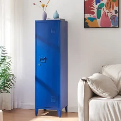 Armoire à casier Kurikka métallique vérouillable 137 x 38 x 38 cm bleu en.casa