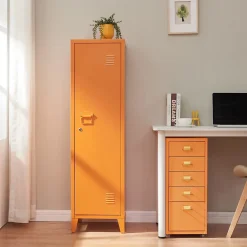Armoire à casier Kurikka métallique vérouillable 137 x 38 x 38 cm orange en.casa
