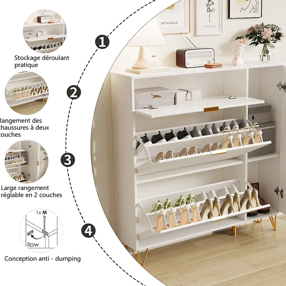 Armoire à chaussures à 2 tiroirs, armoire à chaussures étroites cachées indépendante pour couloir, entrée, salon