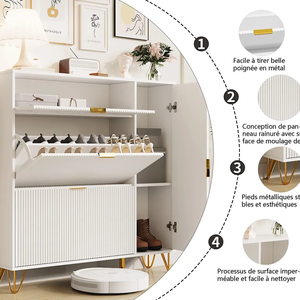 Armoire à chaussures à 2 tiroirs, armoire à chaussures étroites cachées indépendante pour couloir, entrée, salon