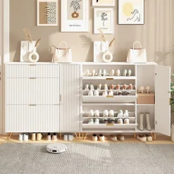 Armoire à chaussures à 2 tiroirs, armoire à chaussures étroites cachées indépendante pour couloir, entrée, salon