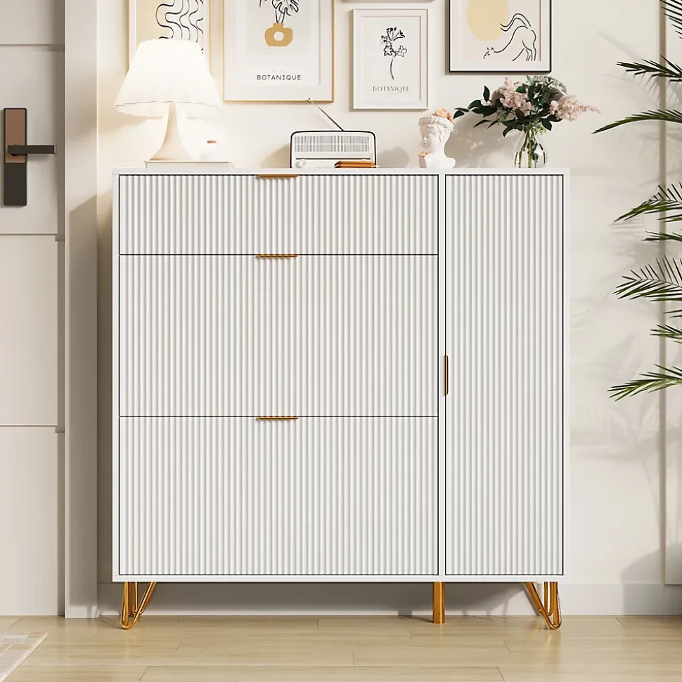 Armoire à chaussures à 2 tiroirs, armoire à chaussures étroites cachées indépendante pour couloir, entrée, salon