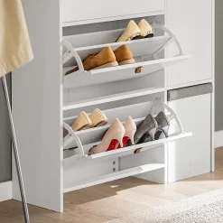 Armoire à Chaussures 3 abattants avec Tabouret à Chaussures, FSR107-W, SoBuy
