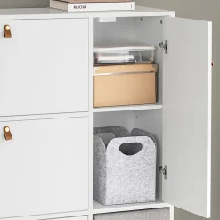 Armoire à Chaussures 3 abattants avec Tabouret à Chaussures, FSR107-W, SoBuy