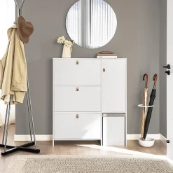 Armoire à Chaussures 3 abattants avec Tabouret à Chaussures, FSR107-W, SoBuy
