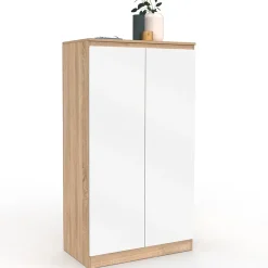 Armoire à chaussures 18 paires TOMI 2 portes façon hêtre et blanc