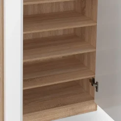 Armoire à chaussures 18 paires TOMI 2 portes façon hêtre et blanc