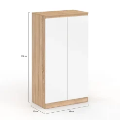 Armoire à chaussures 18 paires TOMI 2 portes façon hêtre et blanc