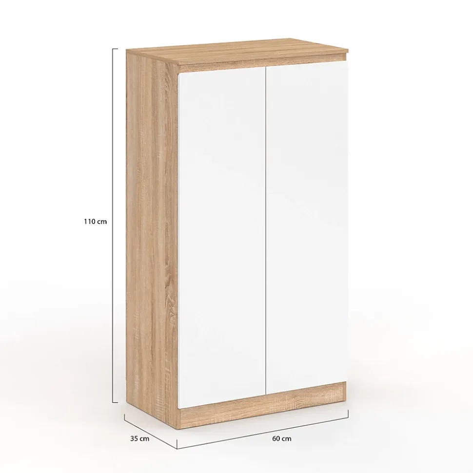 Armoire à chaussures 18 paires TOMI 2 portes façon hêtre et blanc