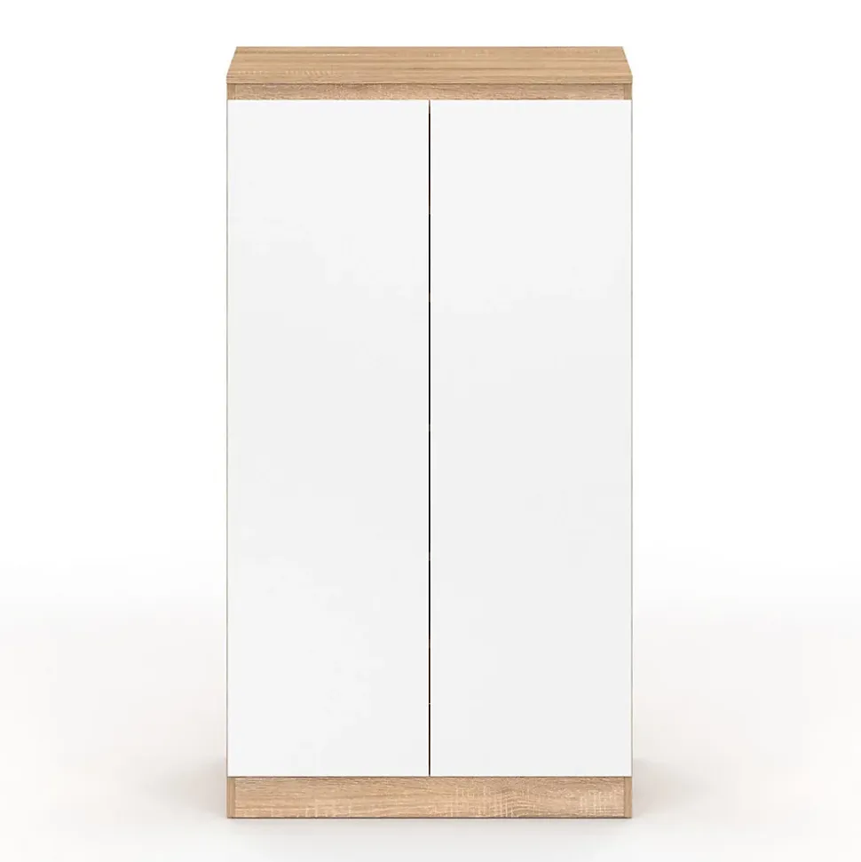 Armoire à chaussures 18 paires TOMI 2 portes façon hêtre et blanc