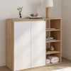Armoire à chaussures 12 paires TOMI 2 portes avec 4 étagères façon hêtre et blanc
