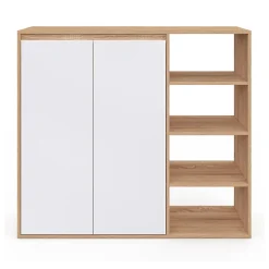 Armoire à chaussures 12 paires TOMI 2 portes avec 4 étagères façon hêtre et blanc