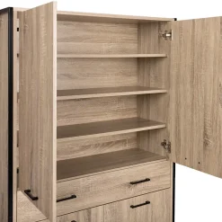 Armoire à chaussures 24 paires LUIS 4 portes avec tiroir design industriel H. 180 cm