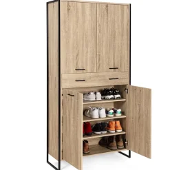Armoire à chaussures 24 paires LUIS 4 portes avec tiroir design industriel H. 180 cm