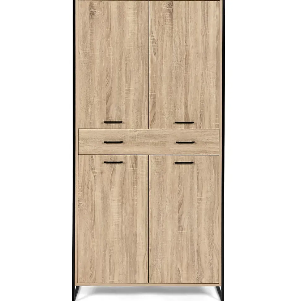Armoire à chaussures 24 paires LUIS 4 portes avec tiroir design industriel H. 180 cm