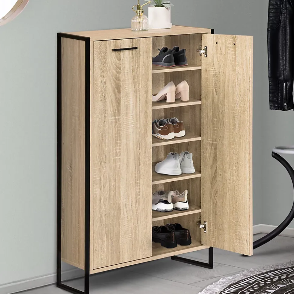 Armoire à chaussures 18 paires LUIS 2 portes design industriel