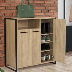 Armoire à chaussures 18 paires LUIS 3 portes avec niche design industriel