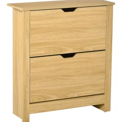 Armoire à chaussures 2 portes abattantes 2 compartiments panneaux particules aspect bois