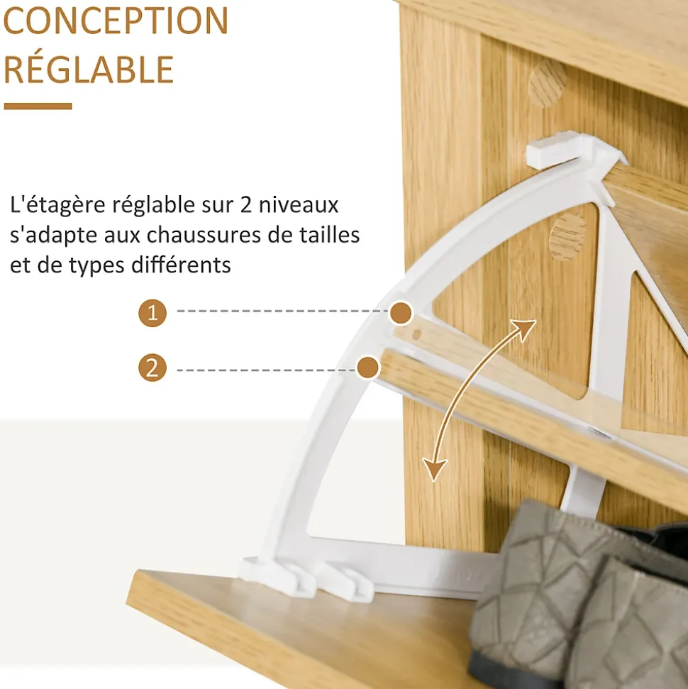 Armoire à chaussures 2 portes abattantes 2 compartiments panneaux particules aspect bois