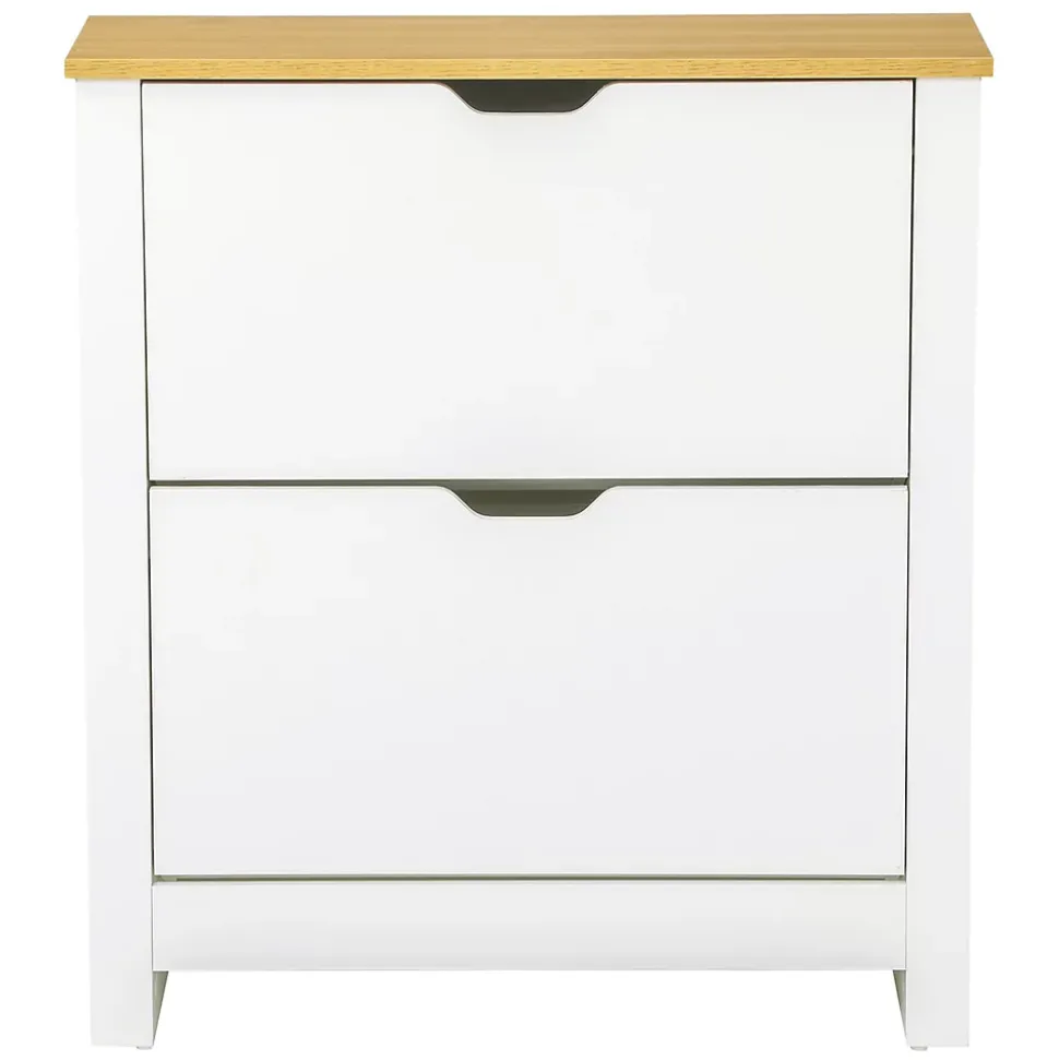 Armoire à chaussures 2 portes abattantes 2 compartiments panneaux particules blanc chêne