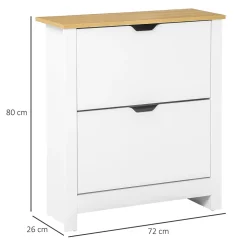 Armoire à chaussures 2 portes abattantes 2 compartiments panneaux particules blanc chêne